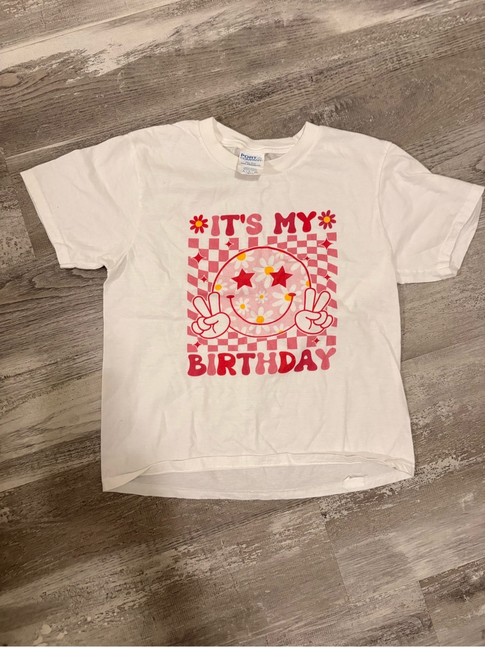 White Kids "It's My Birthday" Graphic Tee - Pink & Yellow Design